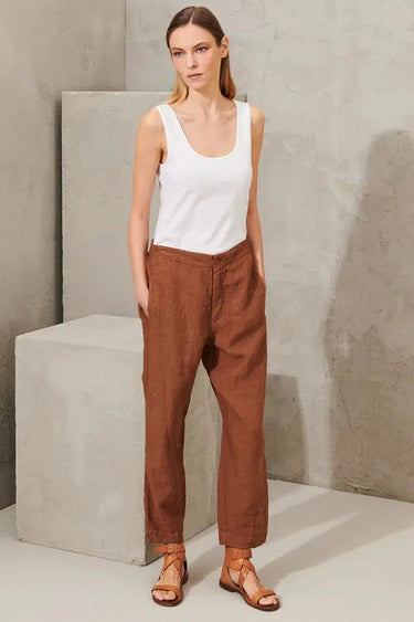 LINEN SLIM PANT RUST-PANT-Transit-Debs Boutique